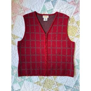 Vintage Talbots Red Floral Embroidered Sweater Vest Medium Cottagecore Grandma
